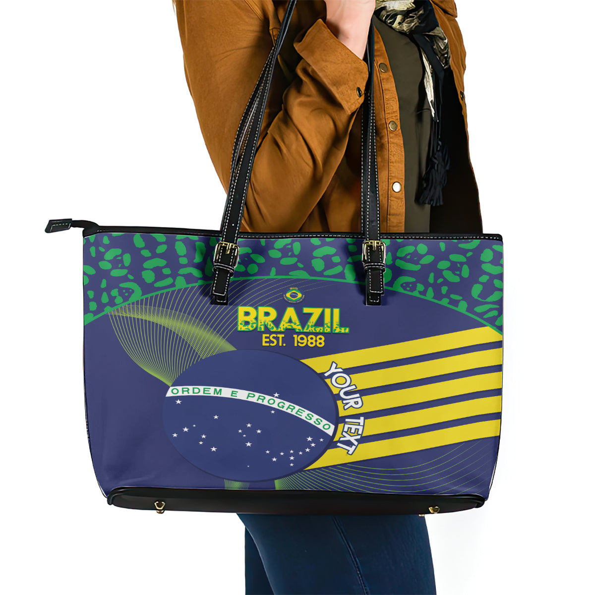 Custom Brazil Football Leather Tote Bag Summer 2024 Go Champions Selecao - Wonder Print Shop
