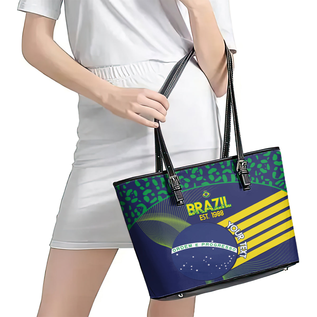Custom Brazil Football Leather Tote Bag Summer 2024 Go Champions Selecao - Wonder Print Shop