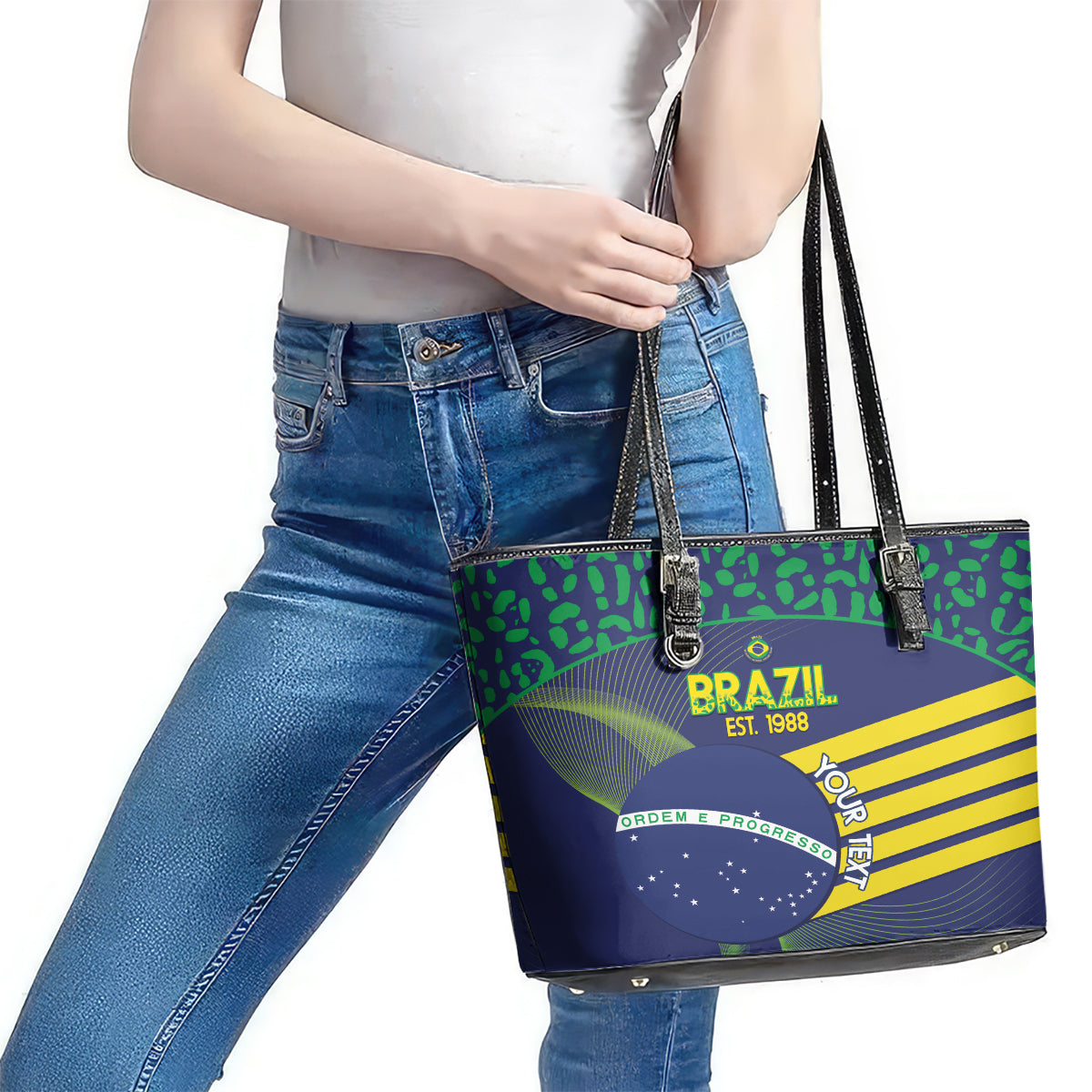 Custom Brazil Football Leather Tote Bag Summer 2024 Go Champions Selecao - Wonder Print Shop