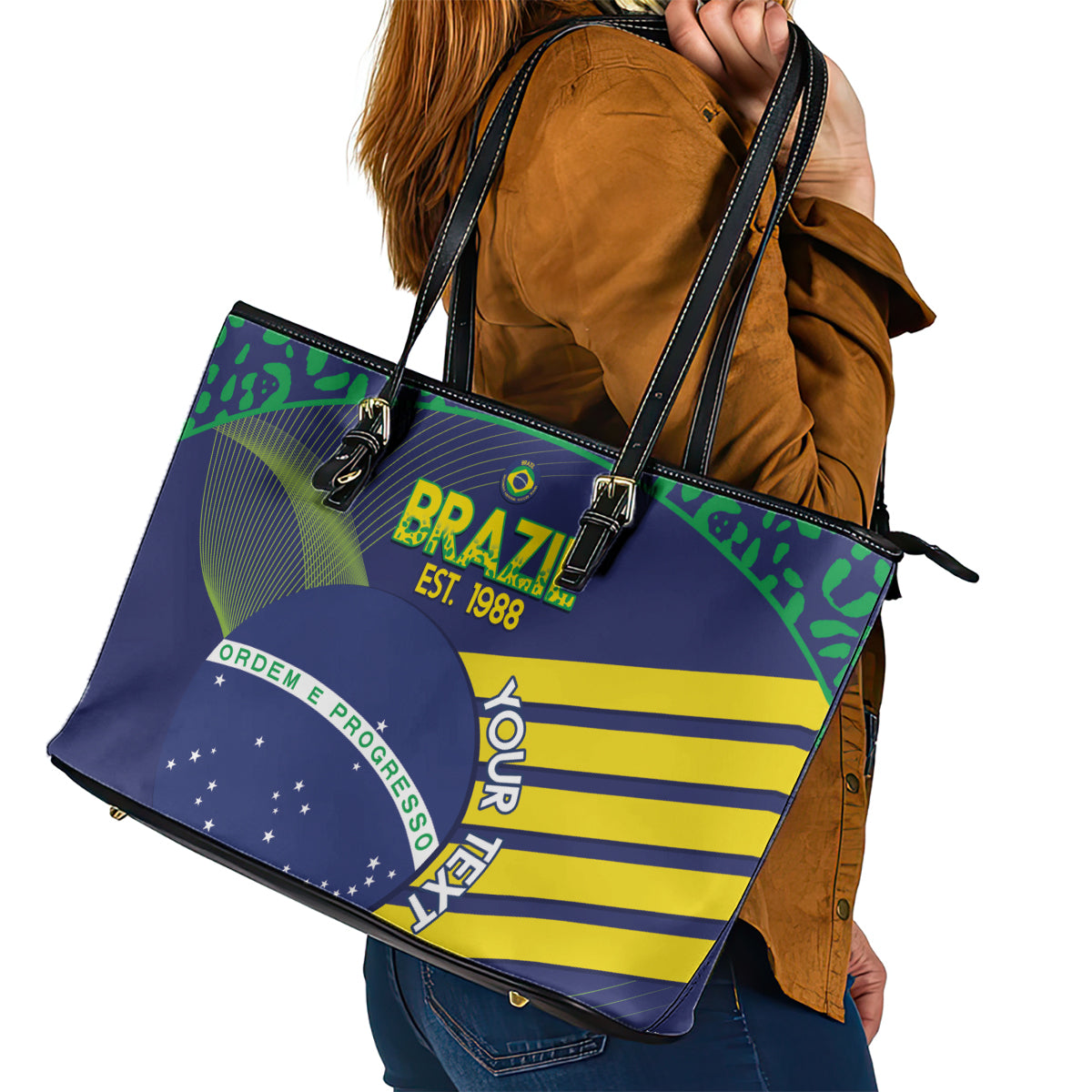 Custom Brazil Football Leather Tote Bag Summer 2024 Go Champions Selecao - Wonder Print Shop