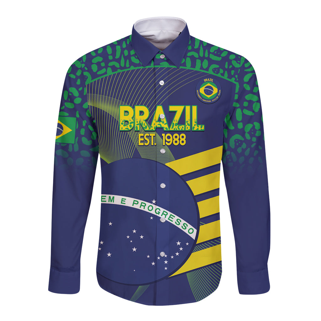 Custom Brazil Football Long Sleeve Button Shirt Summer 2024 Go Champions Selecao - Wonder Print Shop