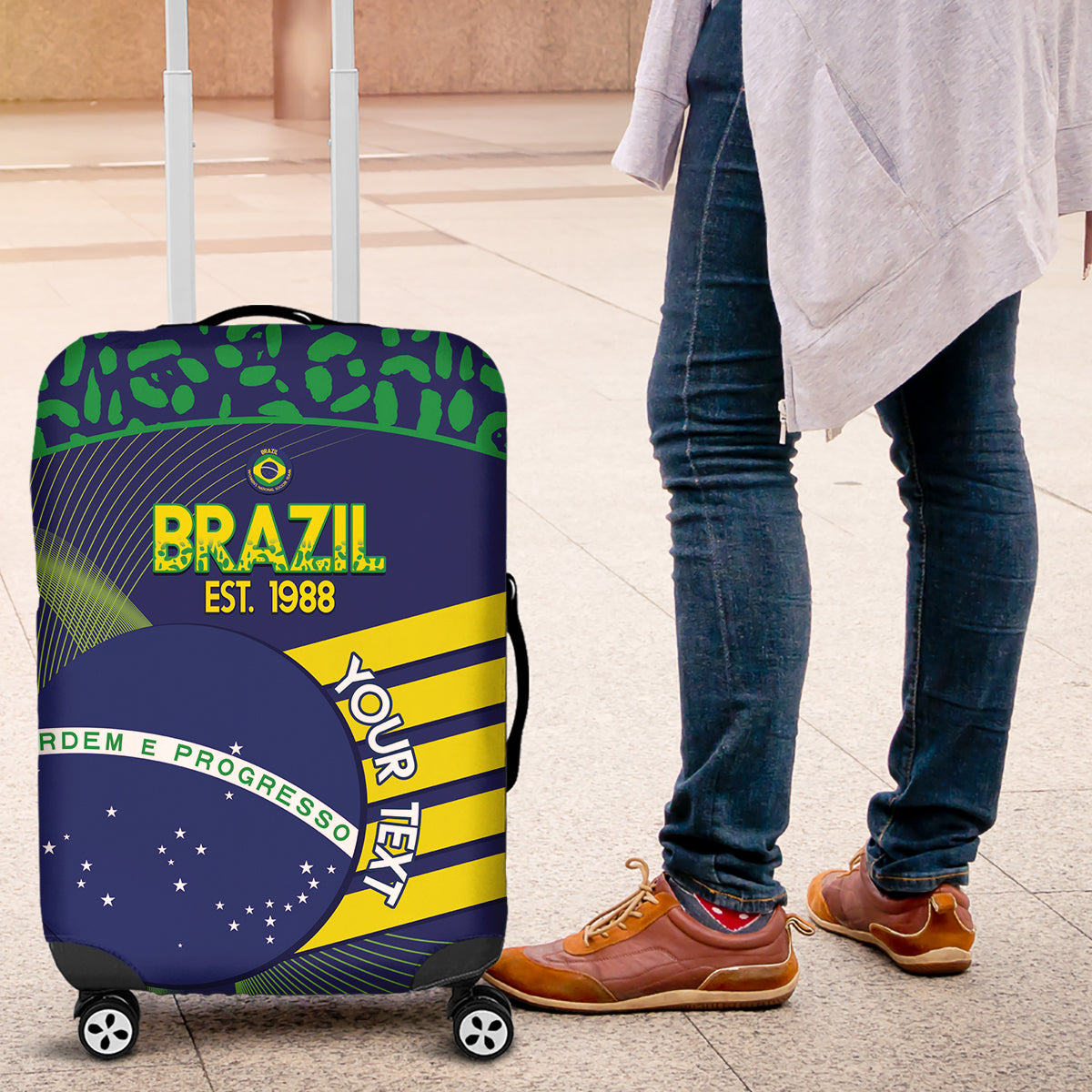 Custom Brazil Football Luggage Cover Summer 2024 Olympic Go Champions Selecao