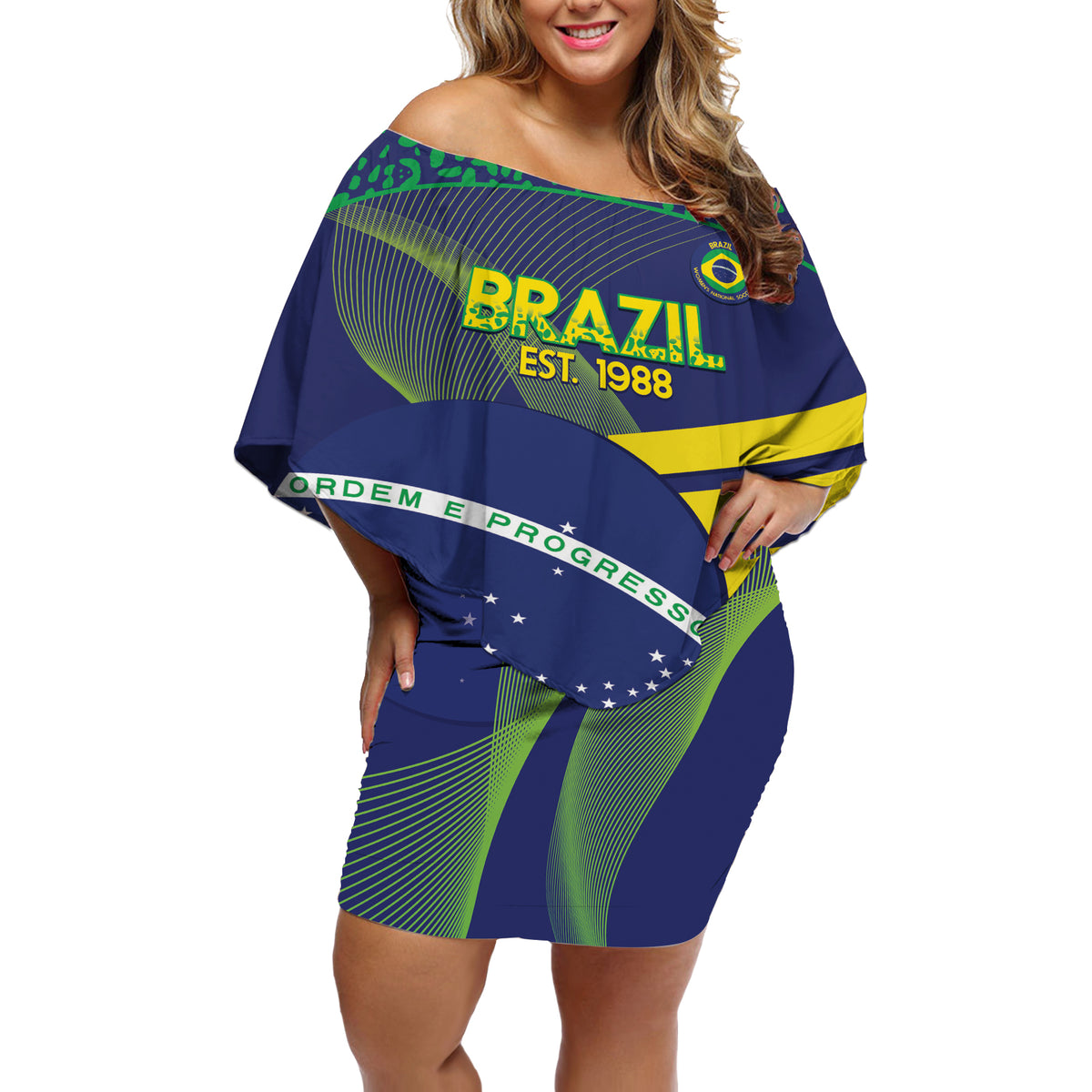 Custom Brazil Football Off Shoulder Short Dress Summer 2024 Go Champions Selecao - Wonder Print Shop