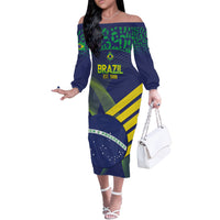 Custom Brazil Football Off The Shoulder Long Sleeve Dress Summer 2024 Go Champions Selecao - Wonder Print Shop