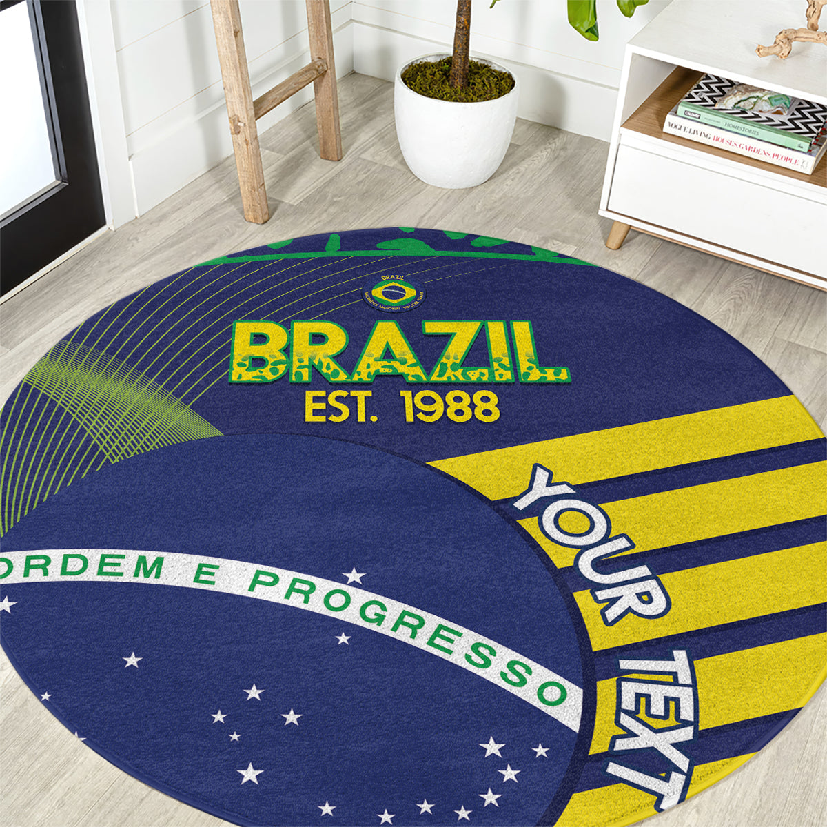 Custom Brazil Football Round Carpet Summer 2024 Olympic Go Champions Selecao