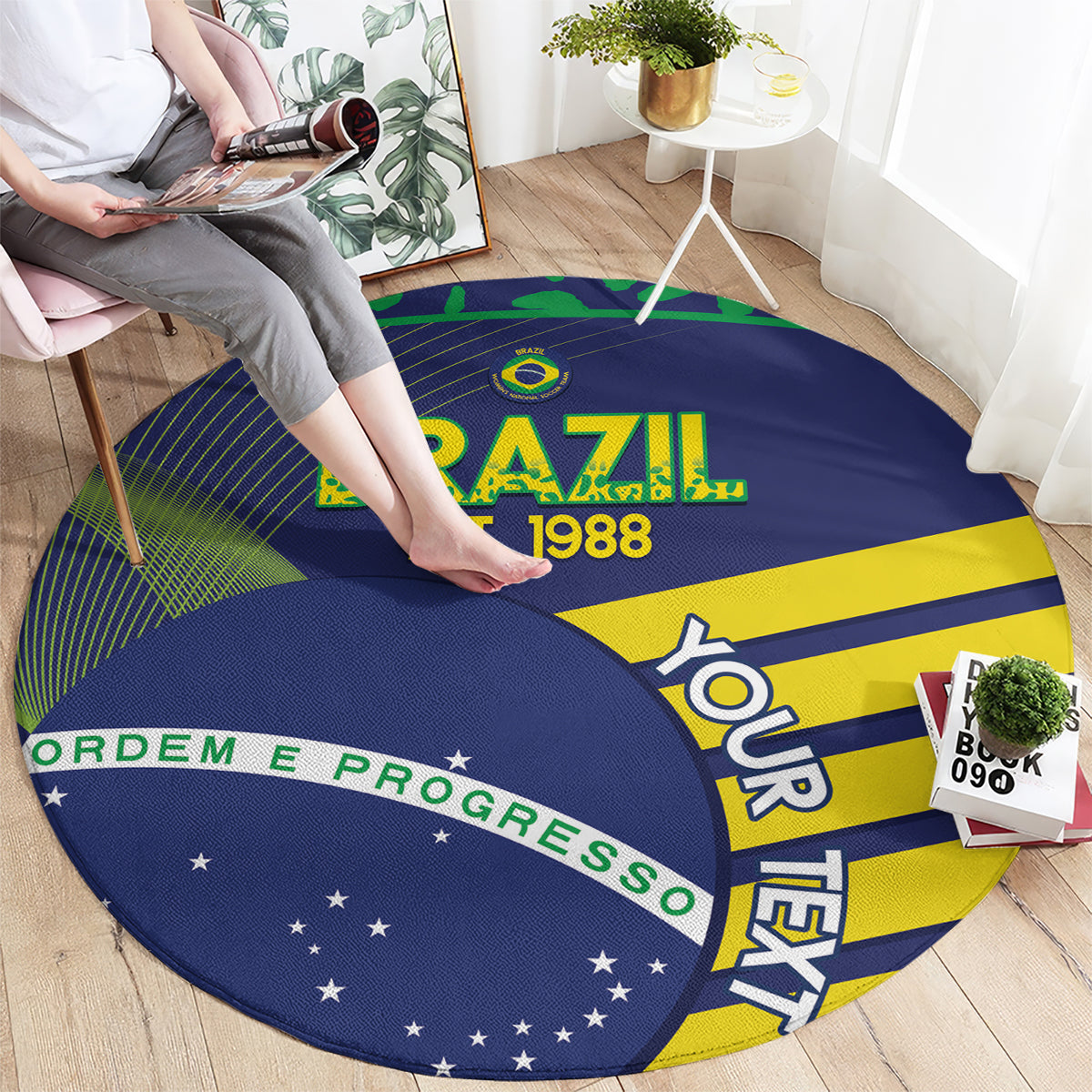 Custom Brazil Football Round Carpet Summer 2024 Olympic Go Champions Selecao