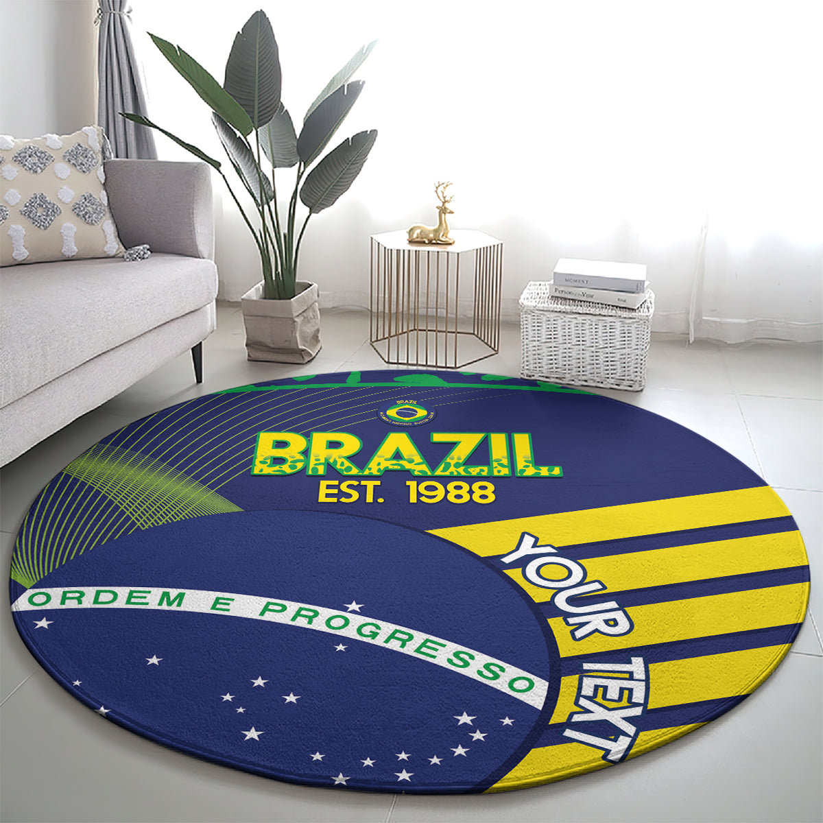 Custom Brazil Football Round Carpet Summer 2024 Olympic Go Champions Selecao
