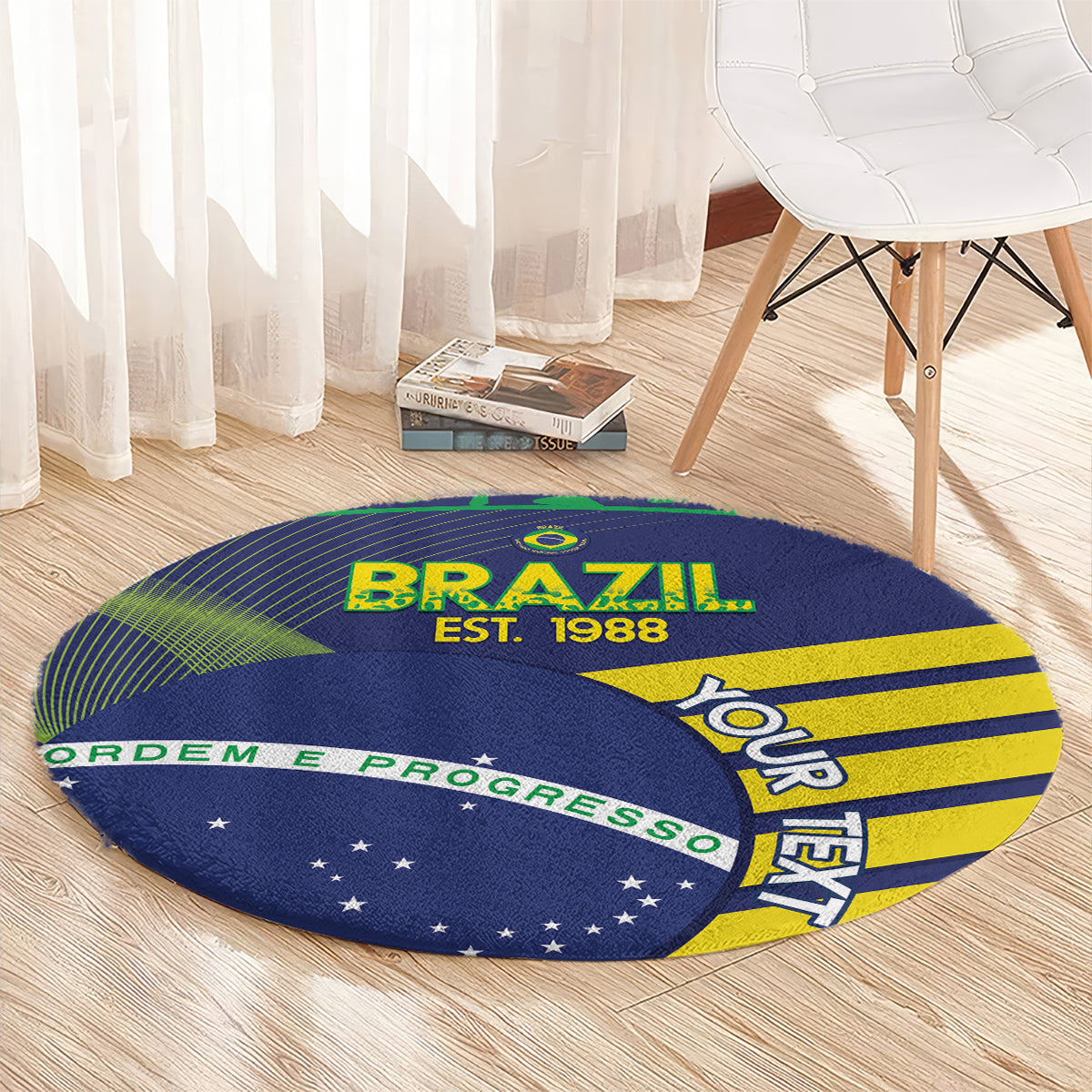 Custom Brazil Football Round Carpet Summer 2024 Olympic Go Champions Selecao