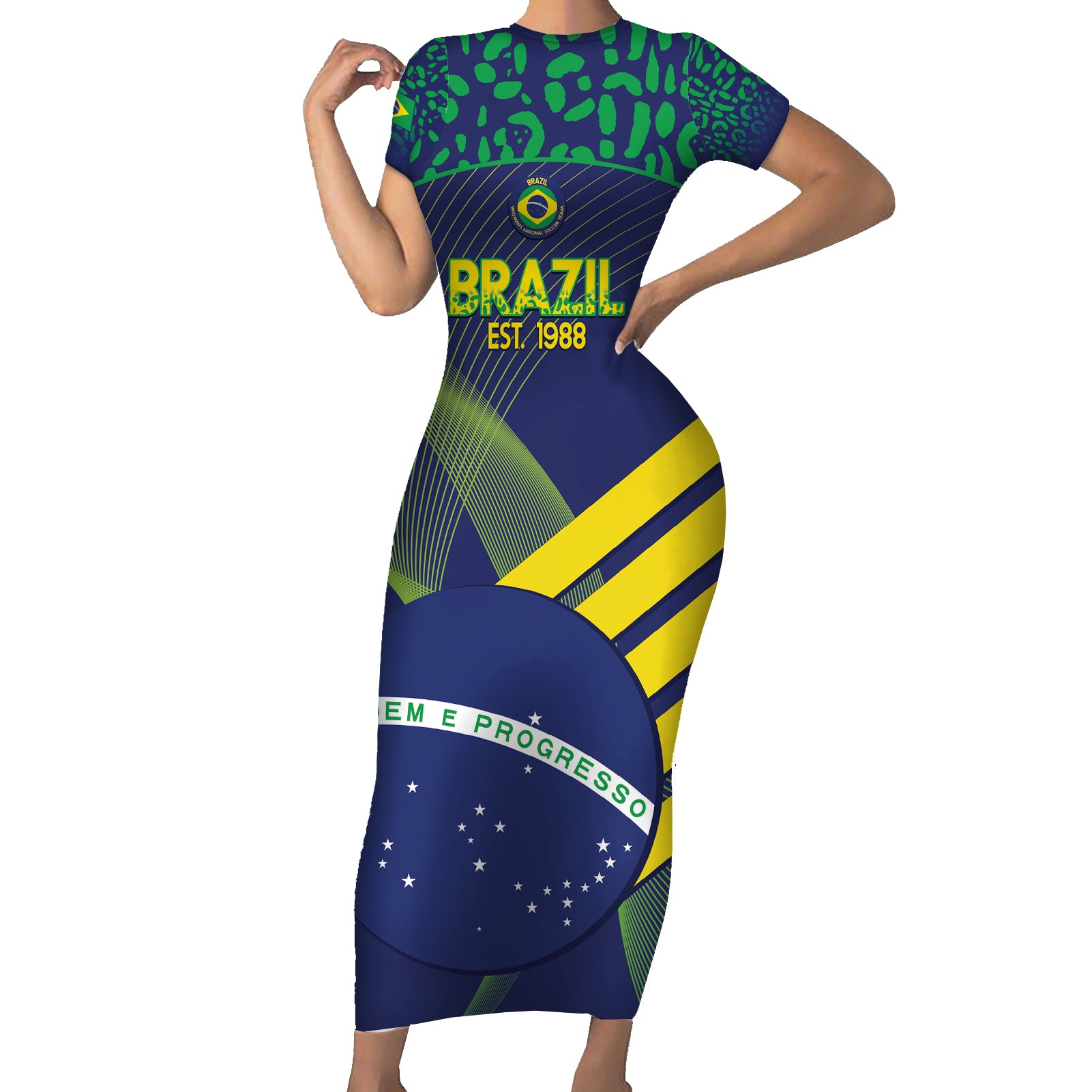 Custom Brazil Football Short Sleeve Bodycon Dress Summer 2024 Go Champions Selecao - Wonder Print Shop