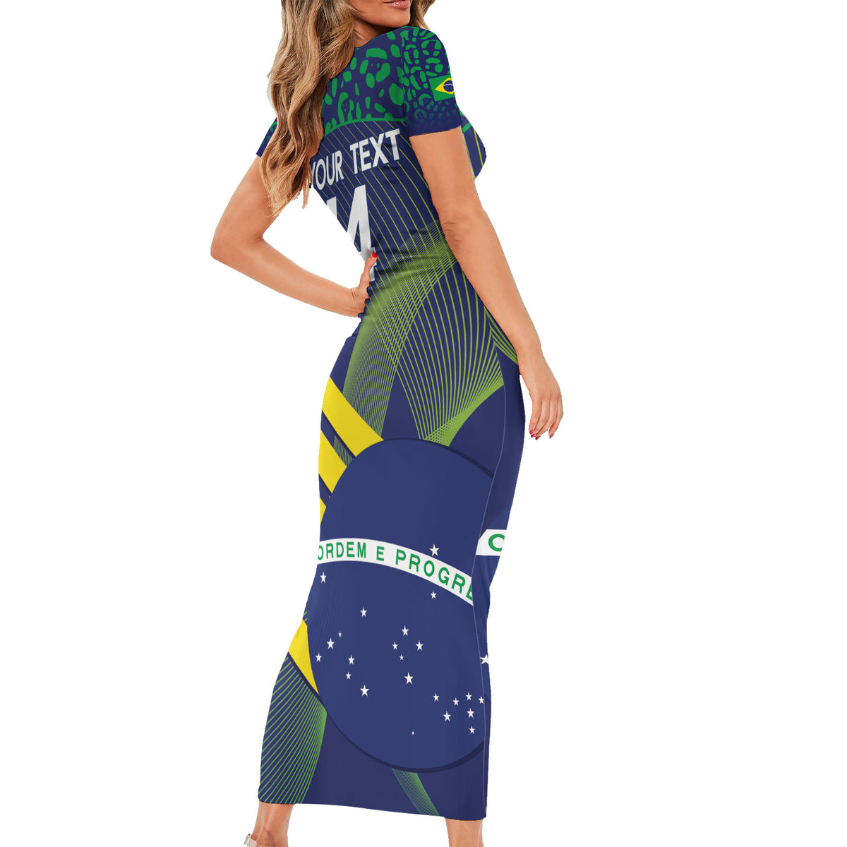 Custom Brazil Football Short Sleeve Bodycon Dress Summer 2024 Go Champions Selecao - Wonder Print Shop