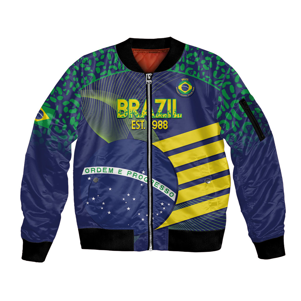 Custom Brazil Football Sleeve Zip Bomber Jacket Summer 2024 Go Champions Selecao - Wonder Print Shop