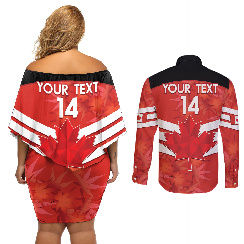 Custom Canada Soccer Couples Matching Off Shoulder Short Dress and Long Sleeve Button Shirt Summer 2024 Go Champions Canucks - Wonder Print Shop