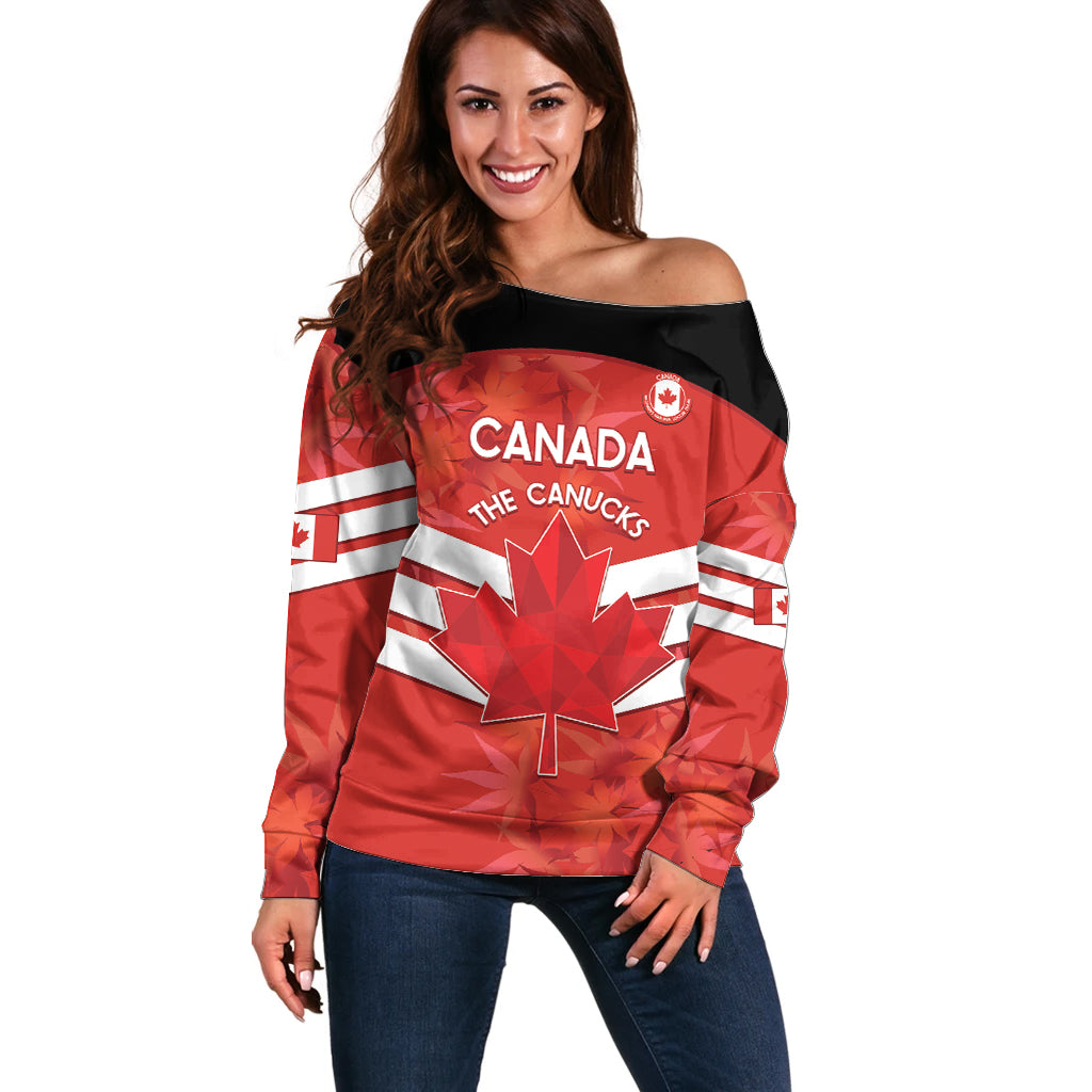 Custom Canada Soccer Off Shoulder Sweater Summer 2024 Olympic Go Champions Canucks