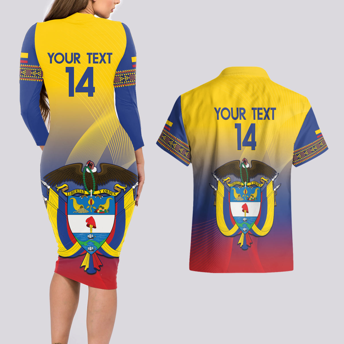 Custom Colombia Football Couples Matching Long Sleeve Bodycon Dress and Hawaiian Shirt Summer 2024 Las Chicas Superpoderosas - Wonder Print Shop