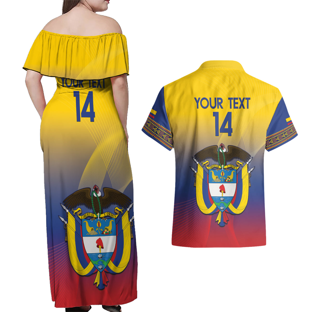 Custom Colombia Football Couples Matching Off Shoulder Maxi Dress and Hawaiian Shirt Summer 2024 Las Chicas Superpoderosas - Wonder Print Shop