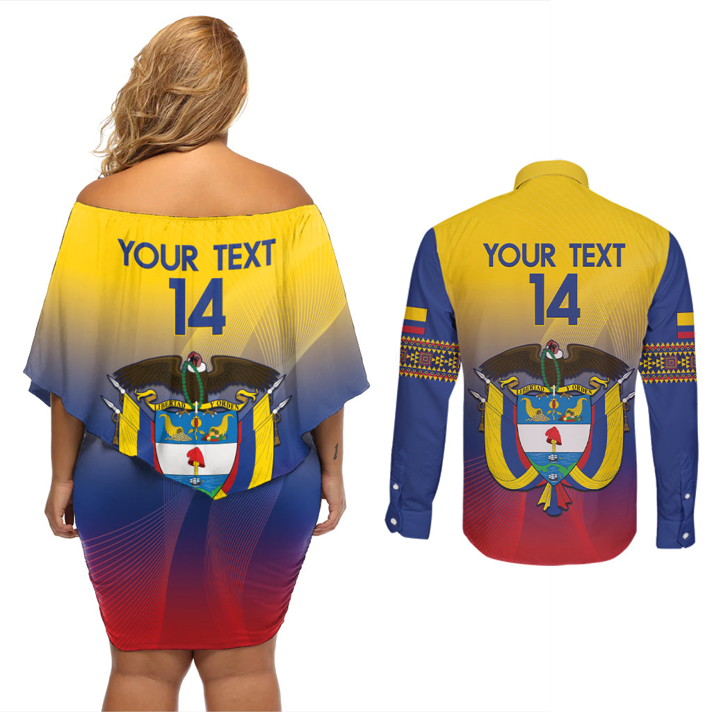Custom Colombia Football Couples Matching Off Shoulder Short Dress and Long Sleeve Button Shirt Summer 2024 Las Chicas Superpoderosas - Wonder Print Shop
