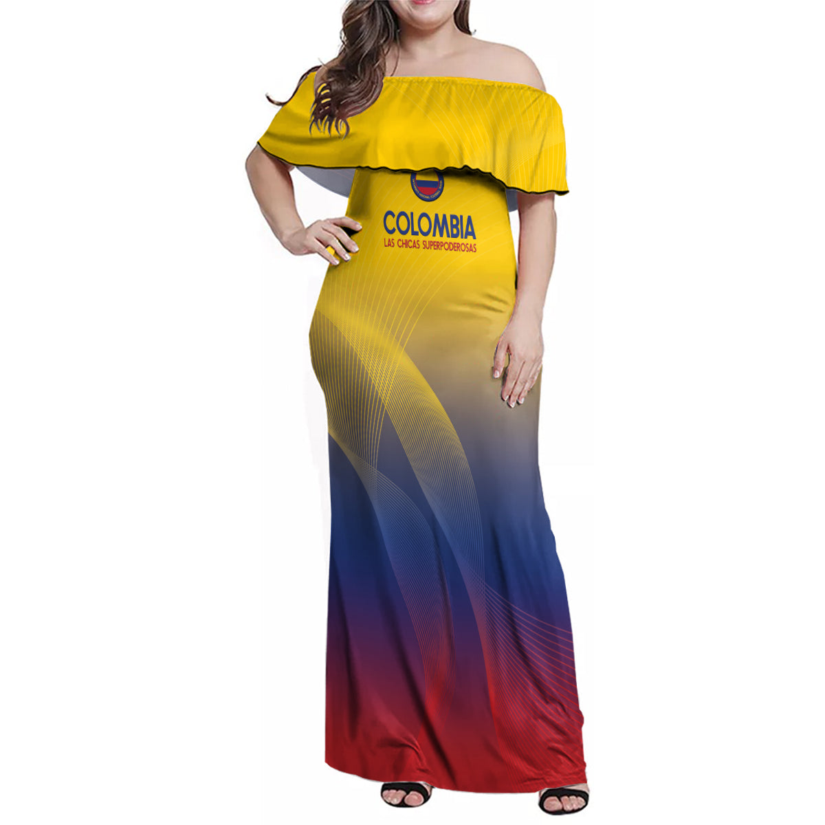 Custom Colombia Football Family Matching Off Shoulder Maxi Dress and Hawaiian Shirt Summer 2024 Las Chicas Superpoderosas - Wonder Print Shop
