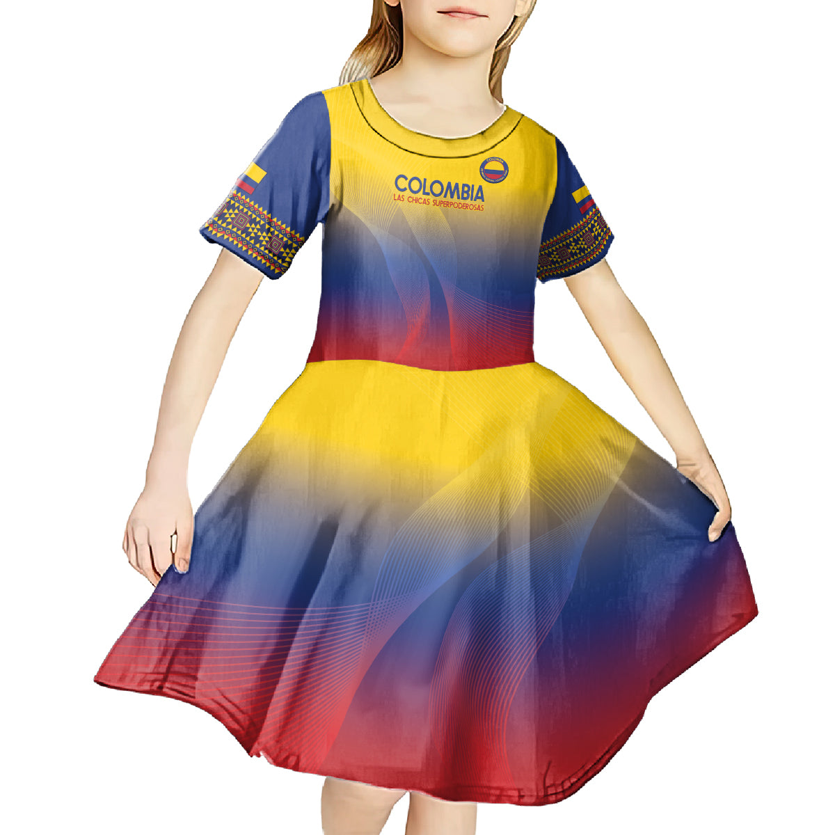 Custom Colombia Football Kid Short Sleeve Dress Summer 2024 Las Chicas Superpoderosas - Wonder Print Shop