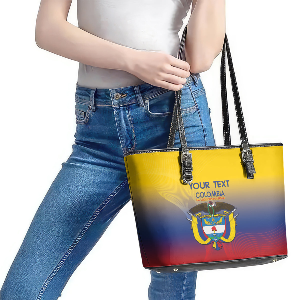 Custom Colombia Football Leather Tote Bag Summer 2024 Las Chicas Superpoderosas - Wonder Print Shop