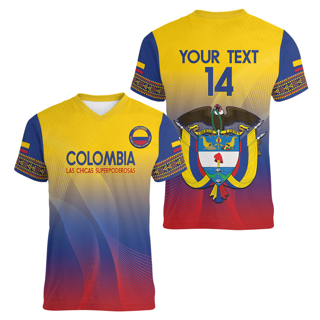 Custom Colombia Football Women V-Neck T-Shirt Summer 2024 Las Chicas Superpoderosas - Wonder Print Shop