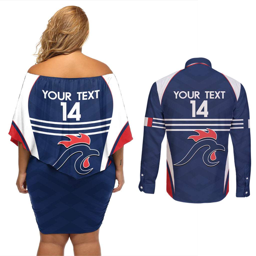 Custom France Football Couples Matching Off Shoulder Short Dress and Long Sleeve Button Shirt Summer 2024 Les Bleues - Wonder Print Shop