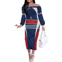 Custom France Football Family Matching Off The Shoulder Long Sleeve Dress and Hawaiian Shirt Summer 2024 Les Bleues - Wonder Print Shop