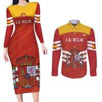 Custom Spain Football Couples Matching Long Sleeve Bodycon Dress and Long Sleeve Button Shirt Summer 2024 La Roja - Wonder Print Shop