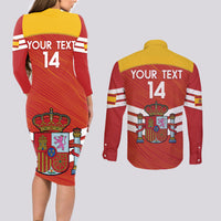Custom Spain Football Couples Matching Long Sleeve Bodycon Dress and Long Sleeve Button Shirt Summer 2024 La Roja - Wonder Print Shop