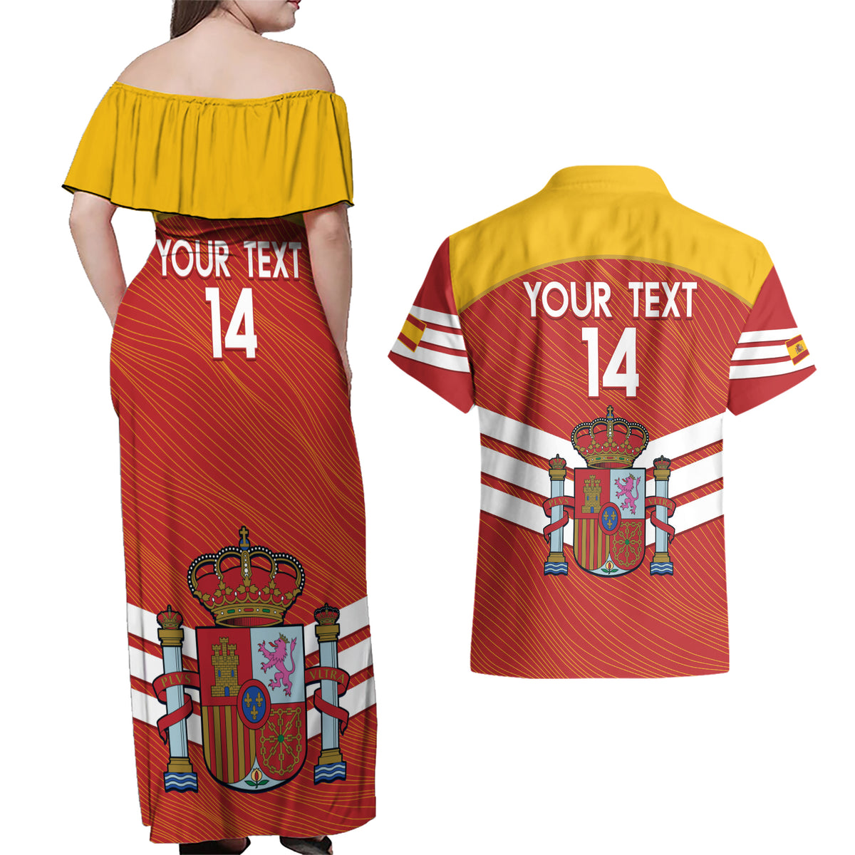 Custom Spain Football Couples Matching Off Shoulder Maxi Dress and Hawaiian Shirt Summer 2024 La Roja - Wonder Print Shop