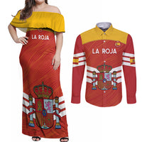 Custom Spain Football Couples Matching Off Shoulder Maxi Dress and Long Sleeve Button Shirt Summer 2024 La Roja - Wonder Print Shop