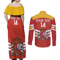 Custom Spain Football Couples Matching Off Shoulder Maxi Dress and Long Sleeve Button Shirt Summer 2024 La Roja - Wonder Print Shop