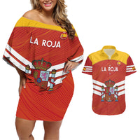 Custom Spain Football Couples Matching Off Shoulder Short Dress and Hawaiian Shirt Summer 2024 La Roja - Wonder Print Shop