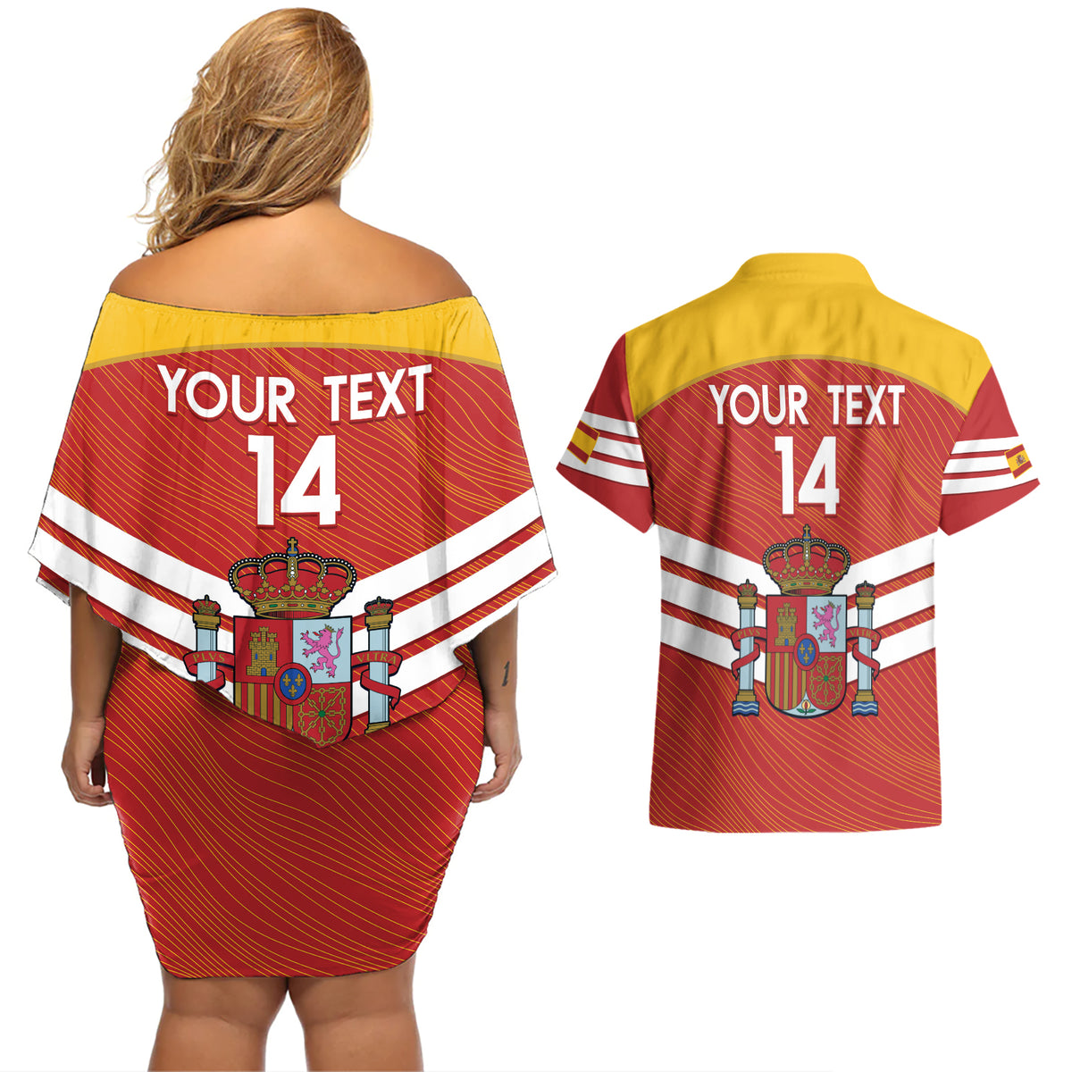 Custom Spain Football Couples Matching Off Shoulder Short Dress and Hawaiian Shirt Summer 2024 La Roja - Wonder Print Shop