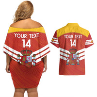 Custom Spain Football Couples Matching Off Shoulder Short Dress and Hawaiian Shirt Summer 2024 La Roja - Wonder Print Shop