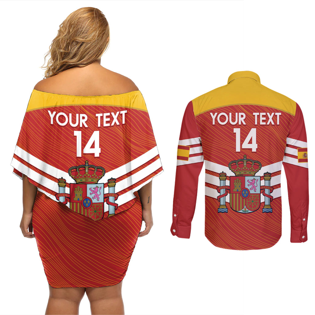 Custom Spain Football Couples Matching Off Shoulder Short Dress and Long Sleeve Button Shirt Summer 2024 La Roja - Wonder Print Shop