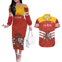 Custom Spain Football Couples Matching Off The Shoulder Long Sleeve Dress and Hawaiian Shirt Summer 2024 La Roja - Wonder Print Shop