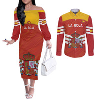 Custom Spain Football Couples Matching Off The Shoulder Long Sleeve Dress and Long Sleeve Button Shirt Summer 2024 Olympic La Roja