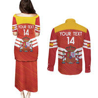 Custom Spain Football Couples Matching Puletasi and Long Sleeve Button Shirt Summer 2024 La Roja - Wonder Print Shop