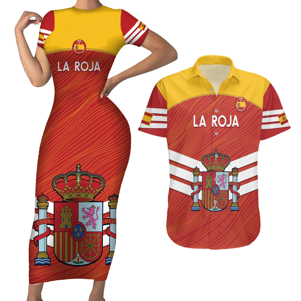 Custom Spain Football Couples Matching Short Sleeve Bodycon Dress and Hawaiian Shirt Summer 2024 La Roja - Wonder Print Shop