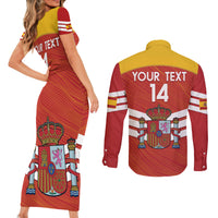 Custom Spain Football Couples Matching Short Sleeve Bodycon Dress and Long Sleeve Button Shirt Summer 2024 La Roja - Wonder Print Shop