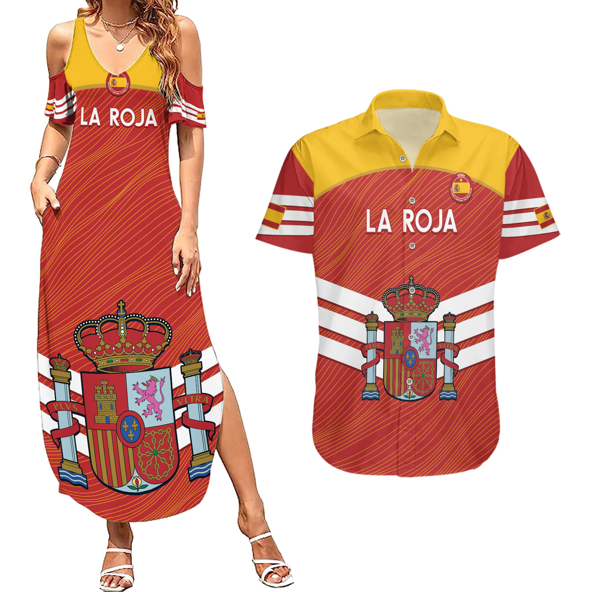 Custom Spain Football Couples Matching Summer Maxi Dress and Hawaiian Shirt Summer 2024 La Roja - Wonder Print Shop