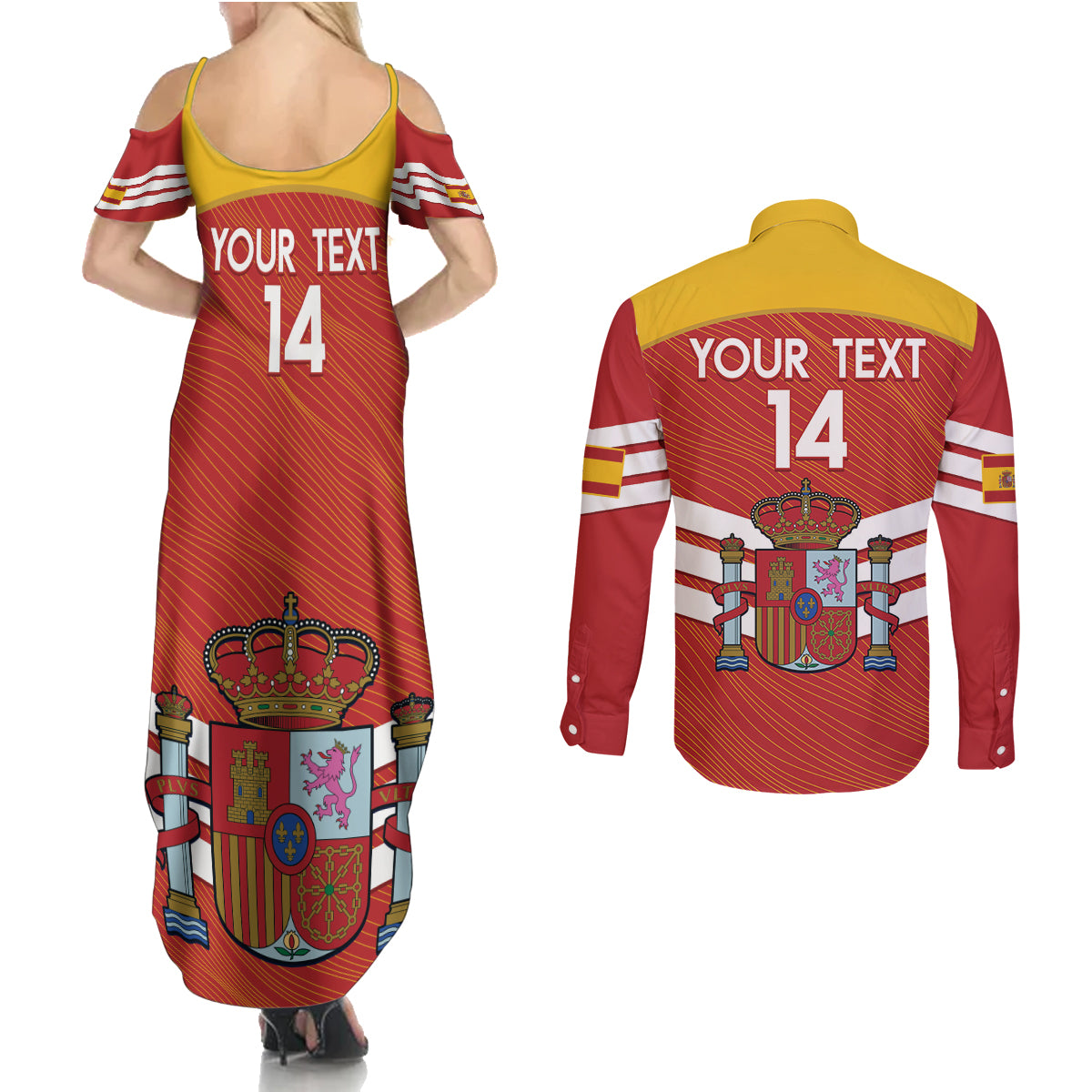 Custom Spain Football Couples Matching Summer Maxi Dress and Long Sleeve Button Shirt Summer 2024 La Roja - Wonder Print Shop