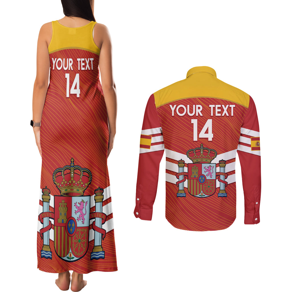 Custom Spain Football Couples Matching Tank Maxi Dress and Long Sleeve Button Shirt Summer 2024 La Roja - Wonder Print Shop