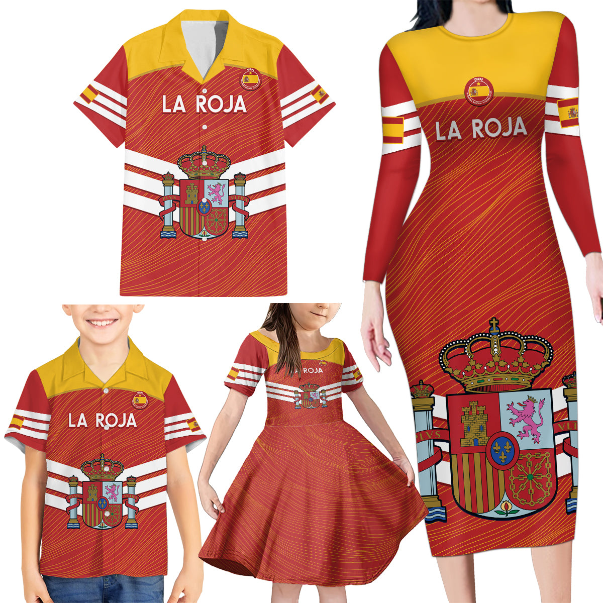 Custom Spain Football Family Matching Long Sleeve Bodycon Dress and Hawaiian Shirt Summer 2024 La Roja - Wonder Print Shop