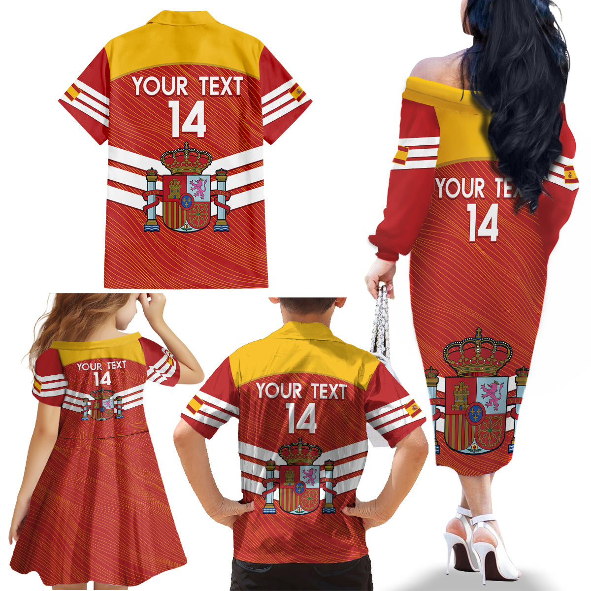Custom Spain Football Family Matching Off The Shoulder Long Sleeve Dress and Hawaiian Shirt Summer 2024 La Roja - Wonder Print Shop