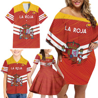 Custom Spain Football Family Matching Off Shoulder Short Dress and Hawaiian Shirt Summer 2024 La Roja - Wonder Print Shop