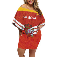 Custom Spain Football Family Matching Off Shoulder Short Dress and Hawaiian Shirt Summer 2024 La Roja - Wonder Print Shop