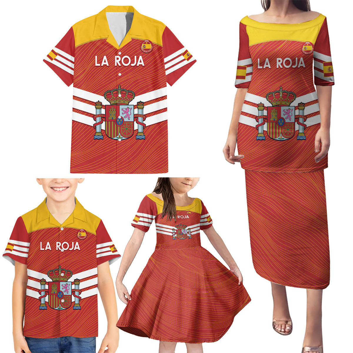 Custom Spain Football Family Matching Puletasi and Hawaiian Shirt Summer 2024 La Roja - Wonder Print Shop