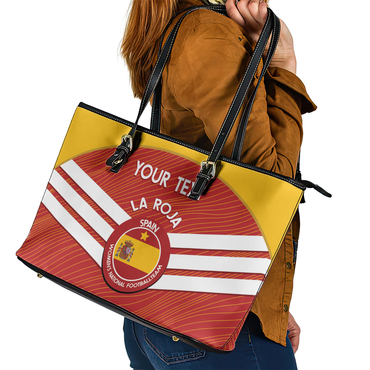 Custom Spain Football Leather Tote Bag Summer 2024 La Roja - Wonder Print Shop