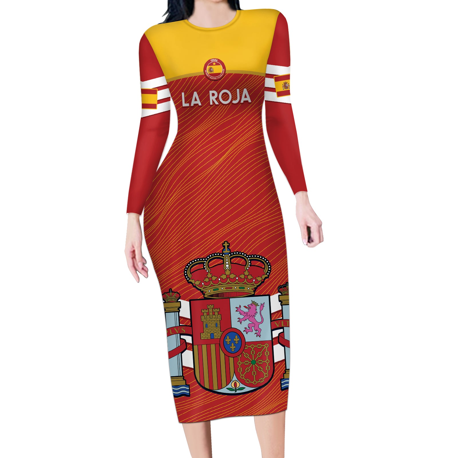 Custom Spain Football Long Sleeve Bodycon Dress Summer 2024 La Roja - Wonder Print Shop
